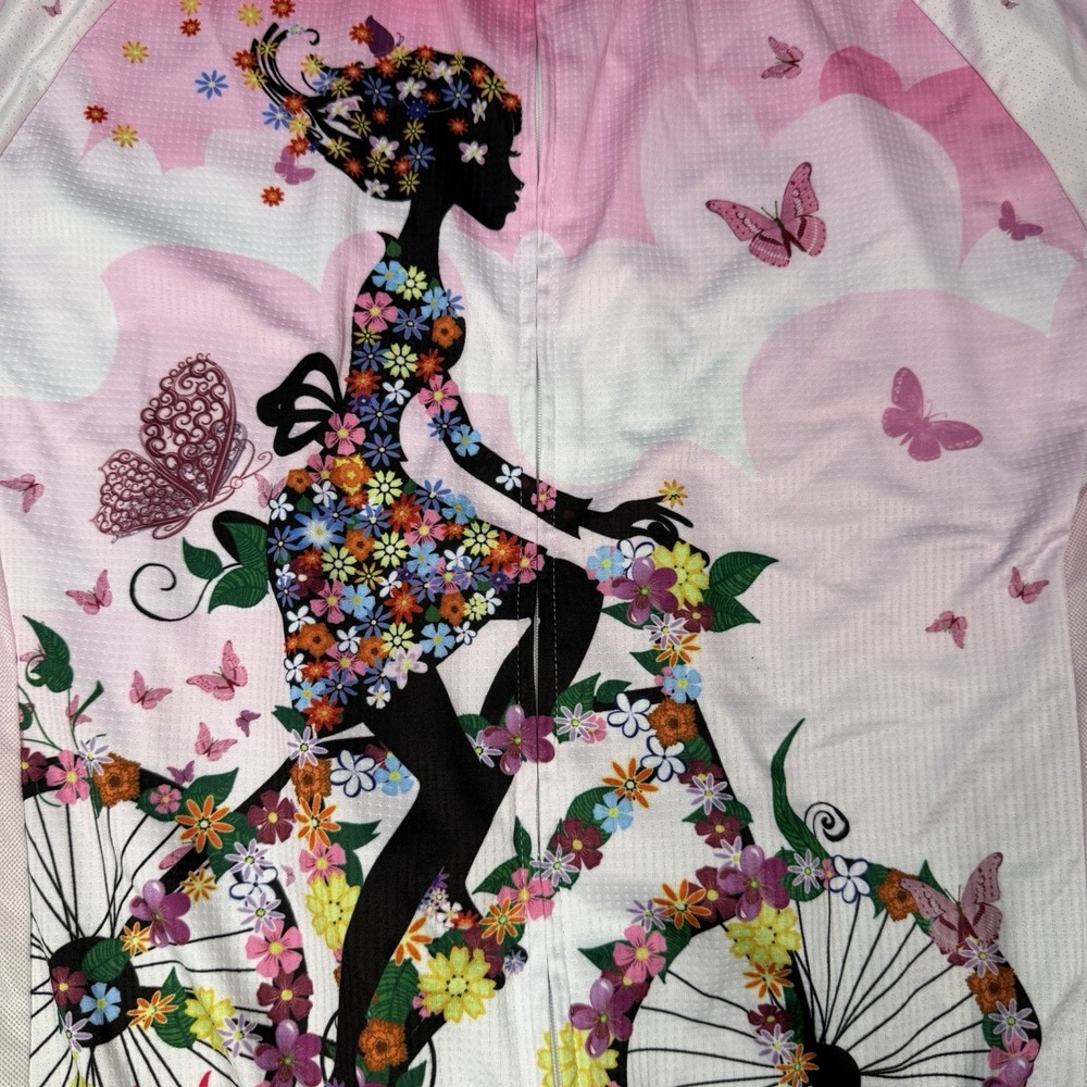 Weimostar Quick Dry Cycling Jersey Top Floral Full Zip Pockets Pink Womens XL